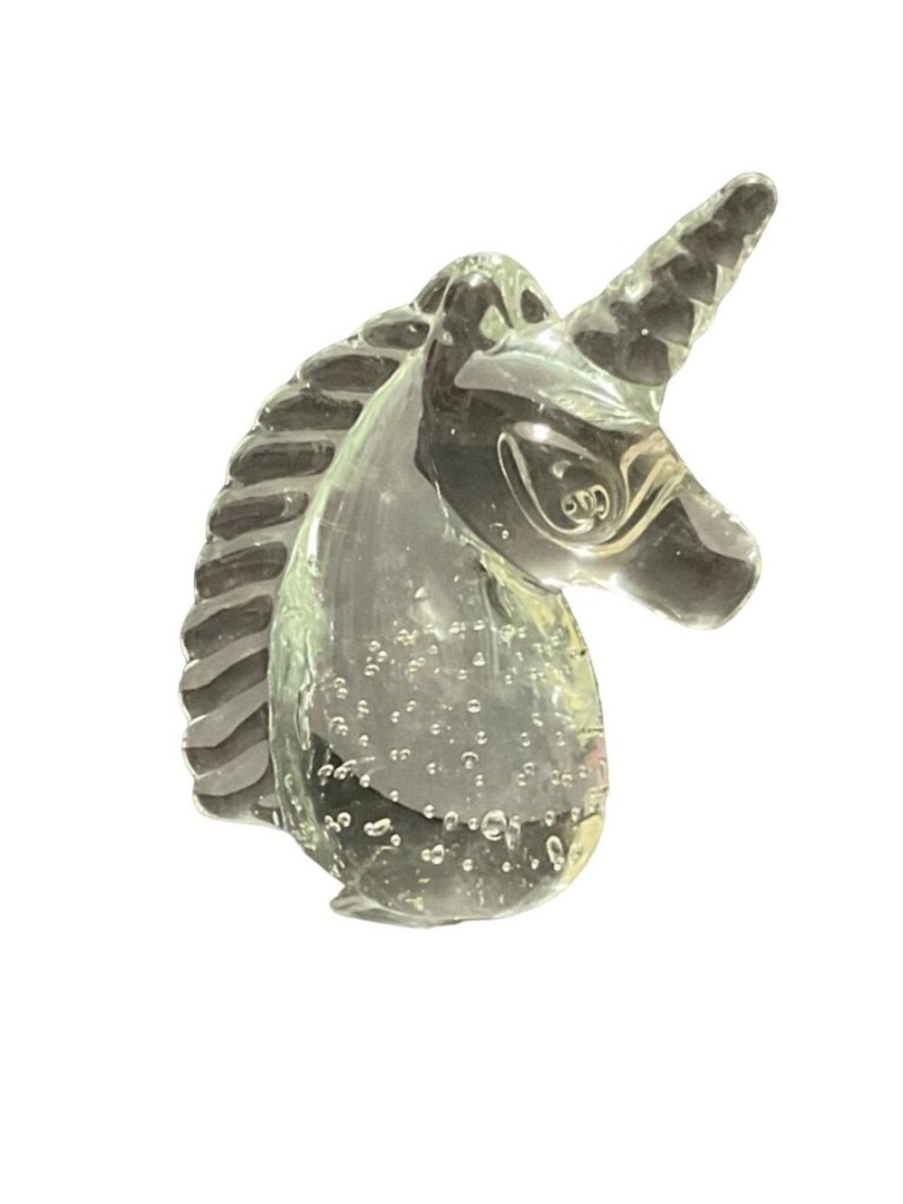 Art Glass Unicorn Paperweight Handblown Controlled Bubbles 4" H X 1.75" W X 3" L